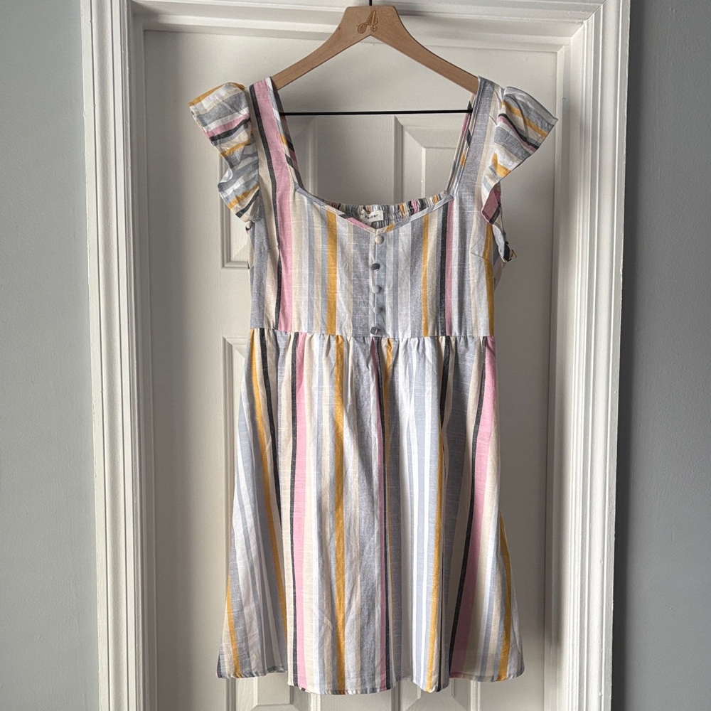 Blu Pepper Striped Dress with Ruffle Sleeves